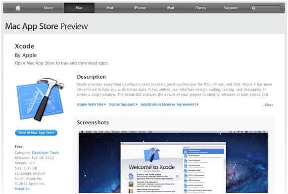 圖1 App Store中Xcode的頁面
